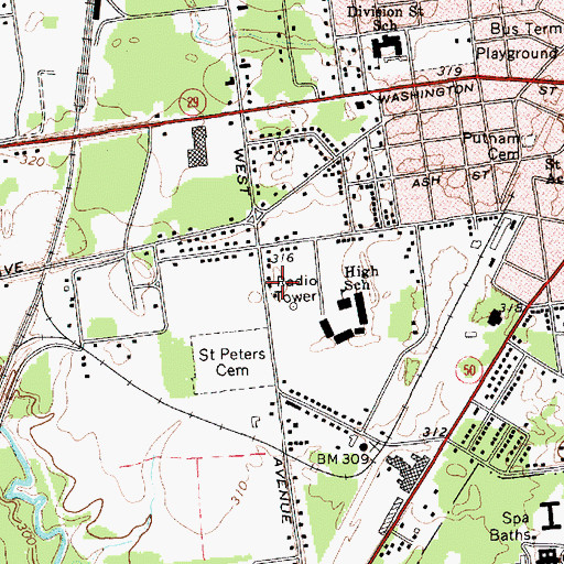 Topographic Map of Saratoga Springs Fire Department Station 2, NY