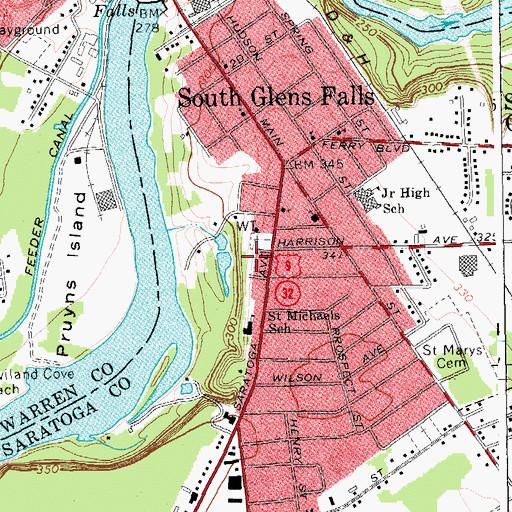 Topographic Map of South Glens Falls Volunteer Fire Company Station 1, NY