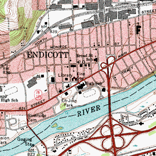 Topographic Map of Endicott Village Fire Department, NY