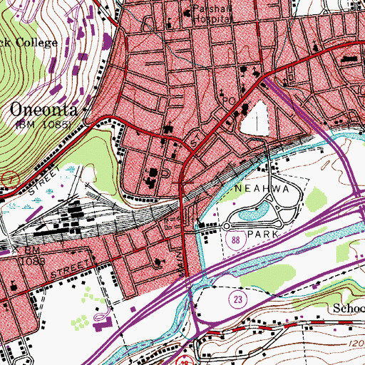 Topographic Map of Oneonta Fire Department, NY