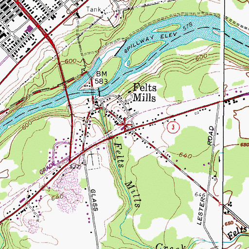 Topographic Map of Felts Mills Fire Department, NY