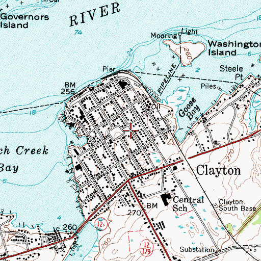 Topographic Map of Clayton Fire Department, NY