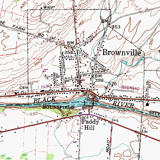 Topographic Map of Brownville Volunteer Fire Department, NY