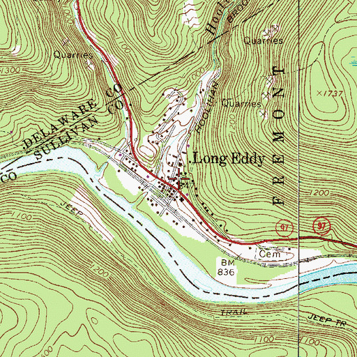 Topographic Map of Long Eddy Hose Company, NY