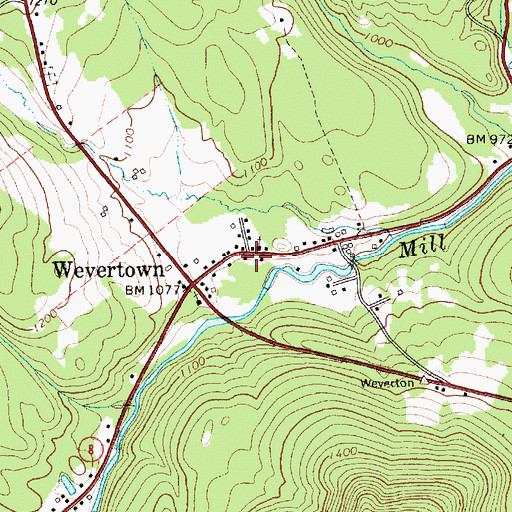Topographic Map of Wevertown Volunteer Fire Company, NY