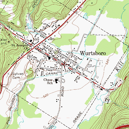 Topographic Map of Wurtsboro Volunteer Fire Company, NY