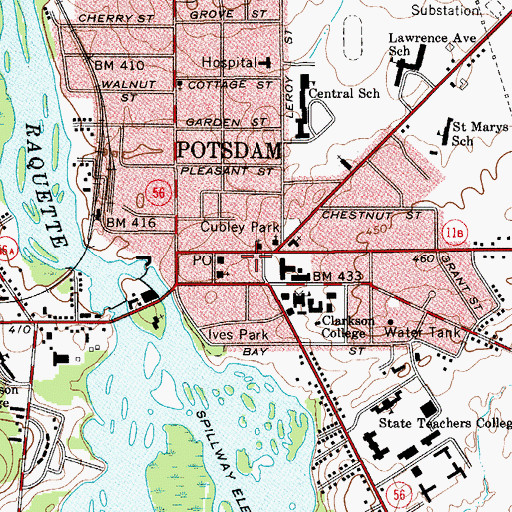 Topographic Map of Potsdam Volunteer Rescue Squad, NY