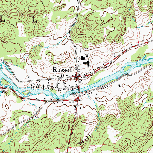 Topographic Map of Russell Fire Department, NY