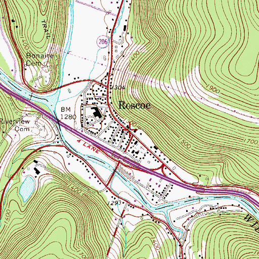Topographic Map of Rockland - Roscoe Volunteer Ambulance Corps, NY