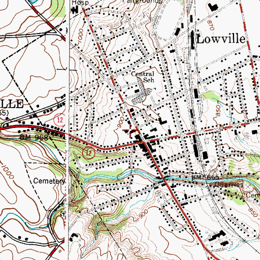 Topographic Map of Lowville Volunteer Fire Department, NY