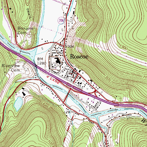 Topographic Map of Roscoe - Rockland Volunteer Fire Department Station 2, NY