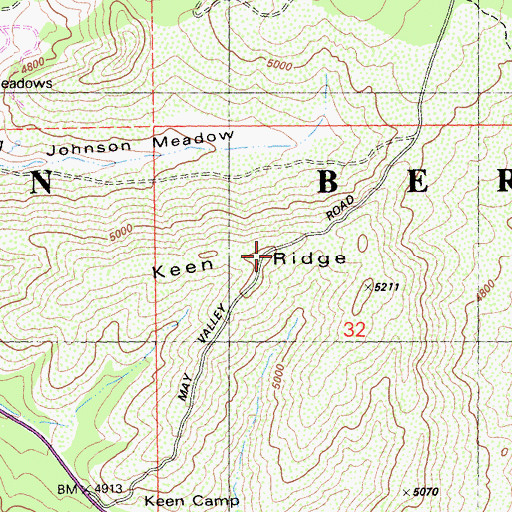 Topographic Map of Keen Ridge, CA