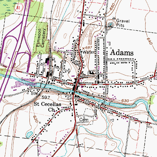 Topographic Map of Adams Fire Department Number 01, NY