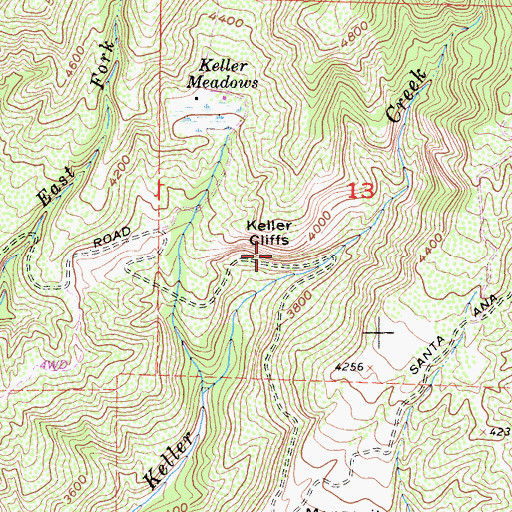 Topographic Map of Keller Cliffs, CA