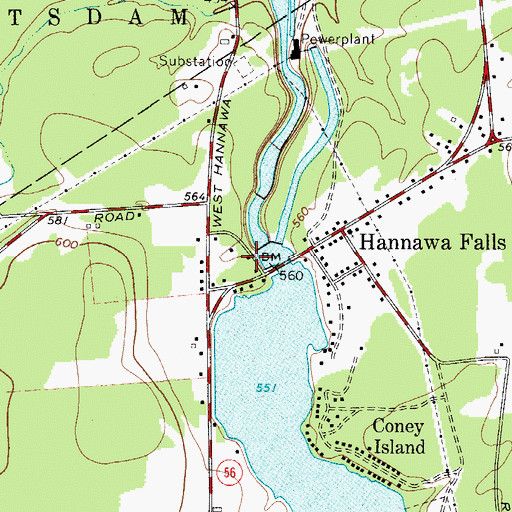 Topographic Map of Hannawa Falls Fire Department, NY