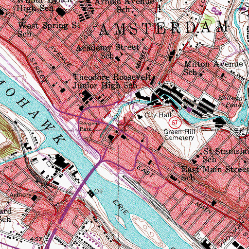 Topographic Map of Amsterdam Fire Department, NY