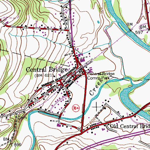 Topographic Map of Central Bridge Fire Department, NY