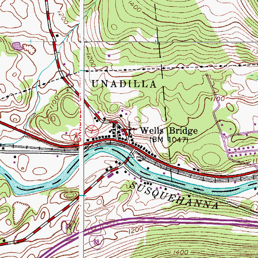 Topographic Map of Wells Bridge Volunteer Fire Department, NY