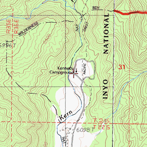 Topographic Map of Kennedy Meadows Campground, CA