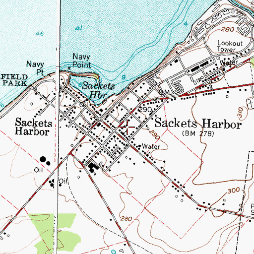 Topographic Map of Sackets Harbor Volunteer Fire Company Sackets Harbor Station 1, NY