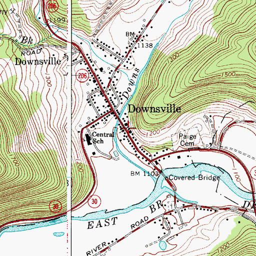 Topographic Map of Downsville Fire Station, NY