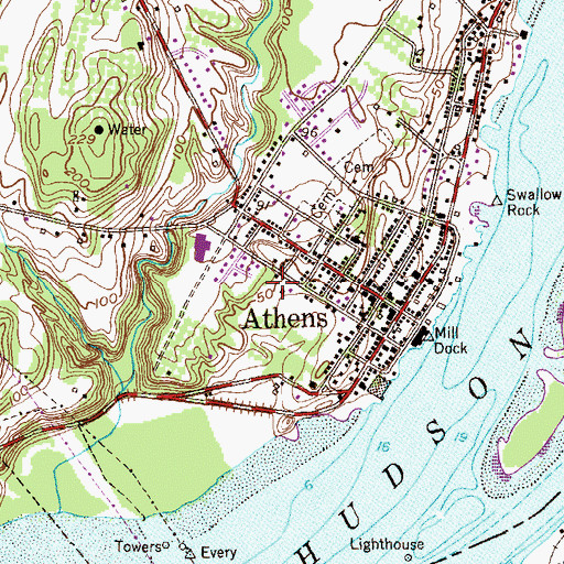 Topographic Map of Athens Volunteer Fire Department, NY