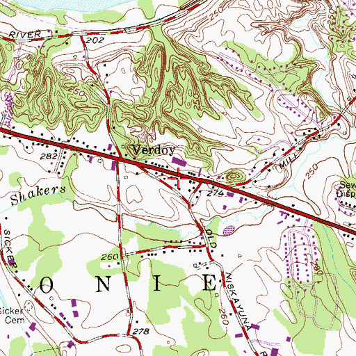 Topographic Map of Verdoy Volunteer Fire Department, NY
