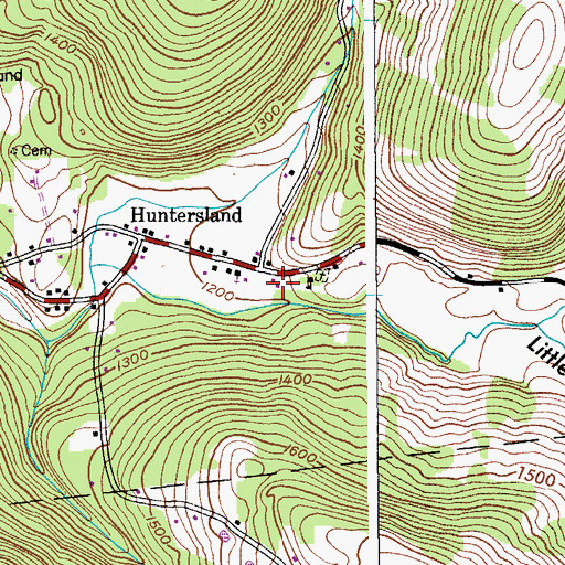 Topographic Map of Huntersland Volunteer Fire Department, NY