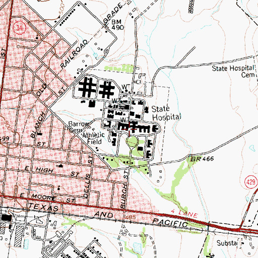 Topographic Map of Terrell State Hospital, TX