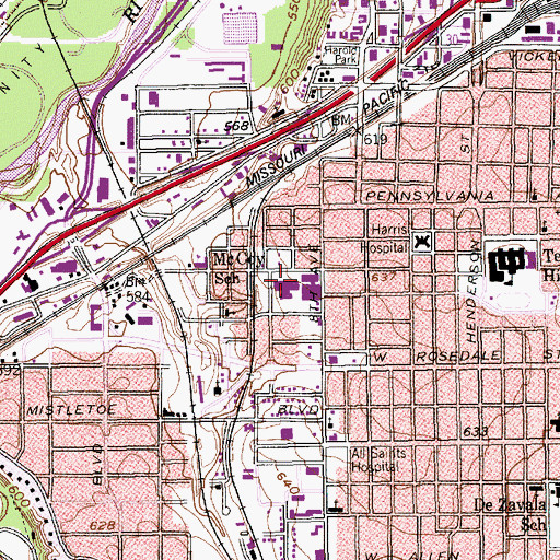 Topographic Map of Plaza Medical Center of Fort Worth, TX