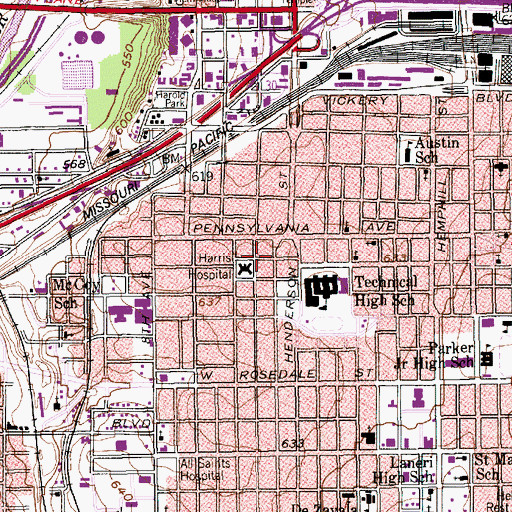 Topographic Map of Harris Methodist Fort Worth Hospital, TX