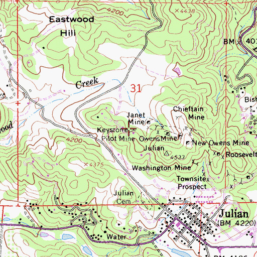 Topographic Map of Keystone Pilot Mine, CA