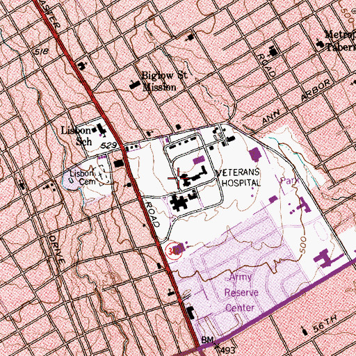 Topographic Map of Dallas Veterans Affairs Medical Center, TX