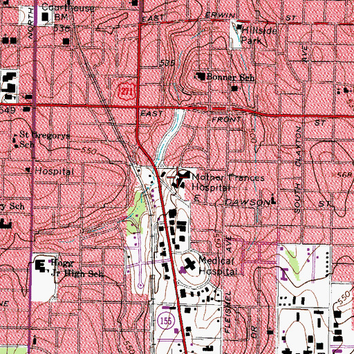 Topographic Map of Tyler ContinueCARE Hospital at Mother Frances Hospital - Tyler, TX