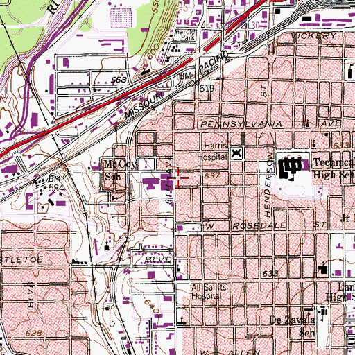 Topographic Map of Kindred Hospital - Tarrant County Fort Worth, TX