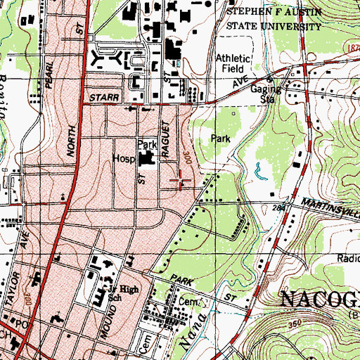 Topographic Map of Nacogdoches Memorial Hospital - Cecil R Bomar Rehabilitation Center, TX