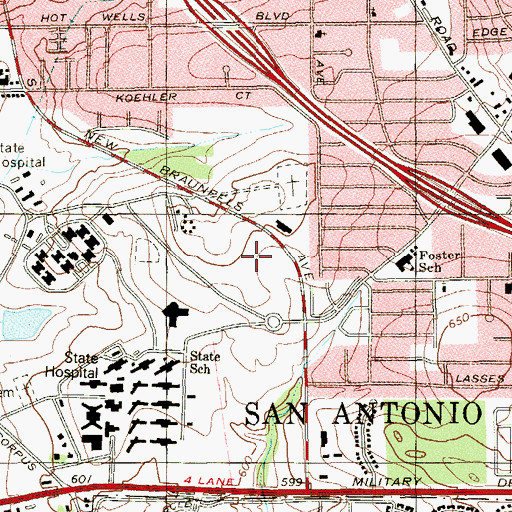 Topographic Map of San Antonio State Hospital, TX