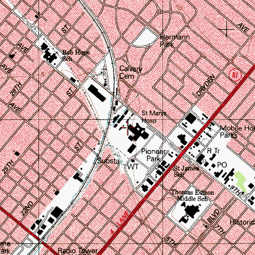 Topographic Map of Dubuis Hospital of Port Arthur, TX