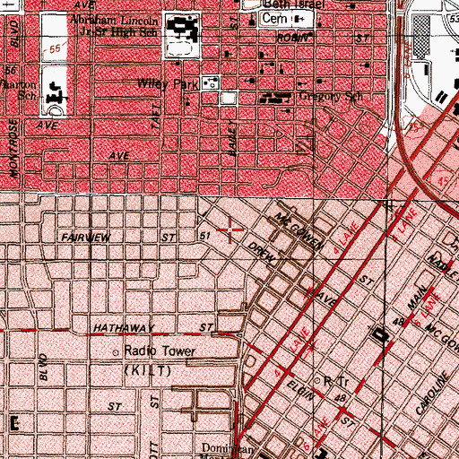 Topographic Map of Kindred Hospital Central Houston, TX