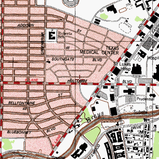 Topographic Map of Select Specialty Hospital - Houston Medical Center, TX