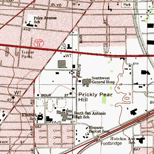 Topographic Map of Warm Springs Specialty Hospital of San Antonio, TX