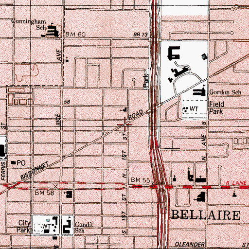 Topographic Map of First Street Hospital, TX