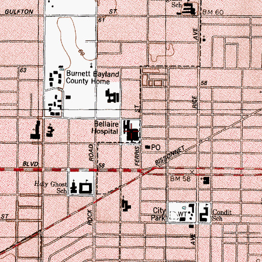 Topographic Map of The Behavioral Hospital of Bellaire, TX