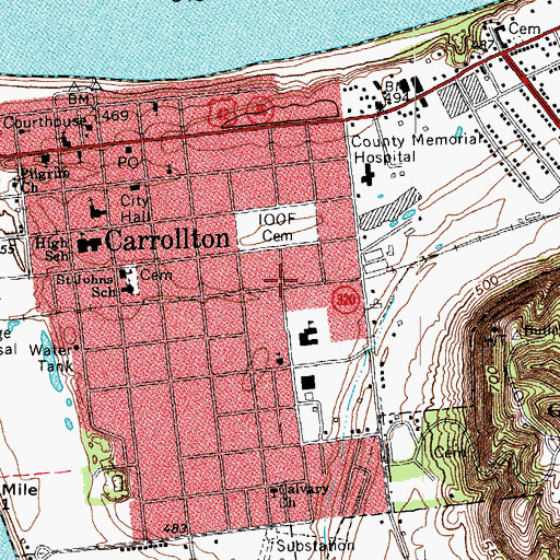 Topographic Map of Carroll County Emergency Medical Services, KY