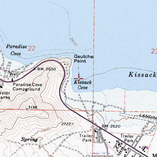 Topographic Map of Kissack Cove, CA