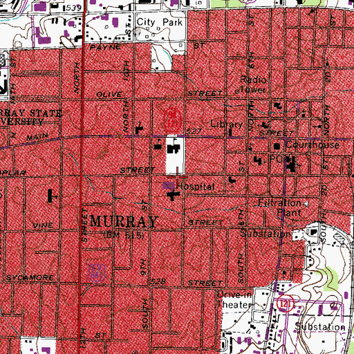 Topographic Map of Murray - Calloway County Hospital Ambulance Service, KY