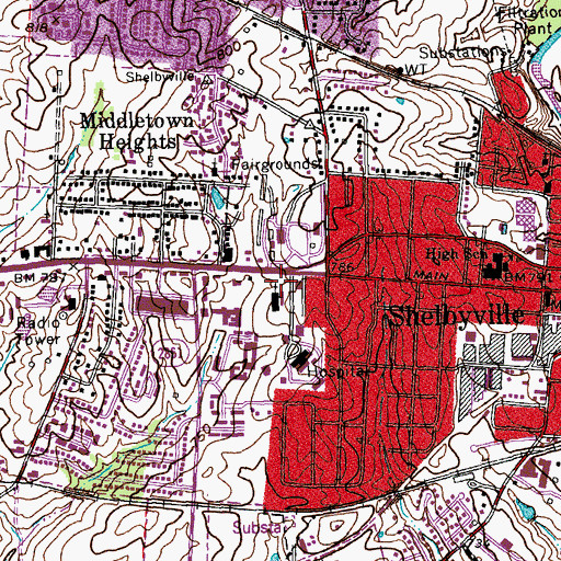 Topographic Map of Shelby County Emergency Medical Services, KY
