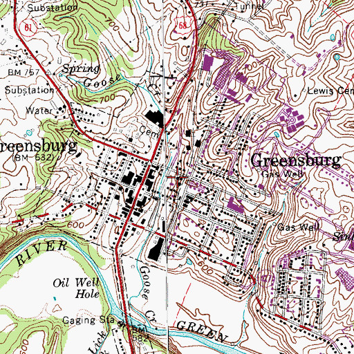 Topographic Map of Green County Ambulance Service, KY