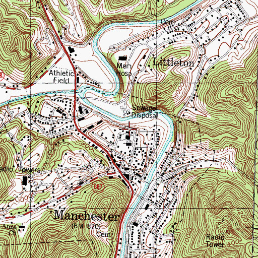 Topographic Map of Clay County Emergency Ambulance Service, KY