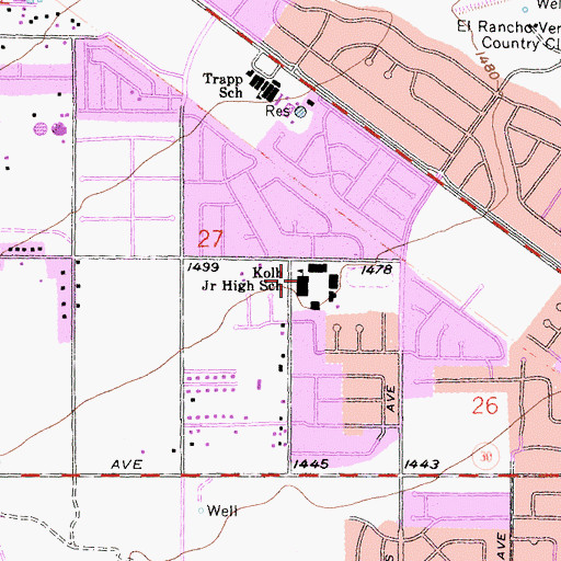 Topographic Map of Kolb Middle School, CA